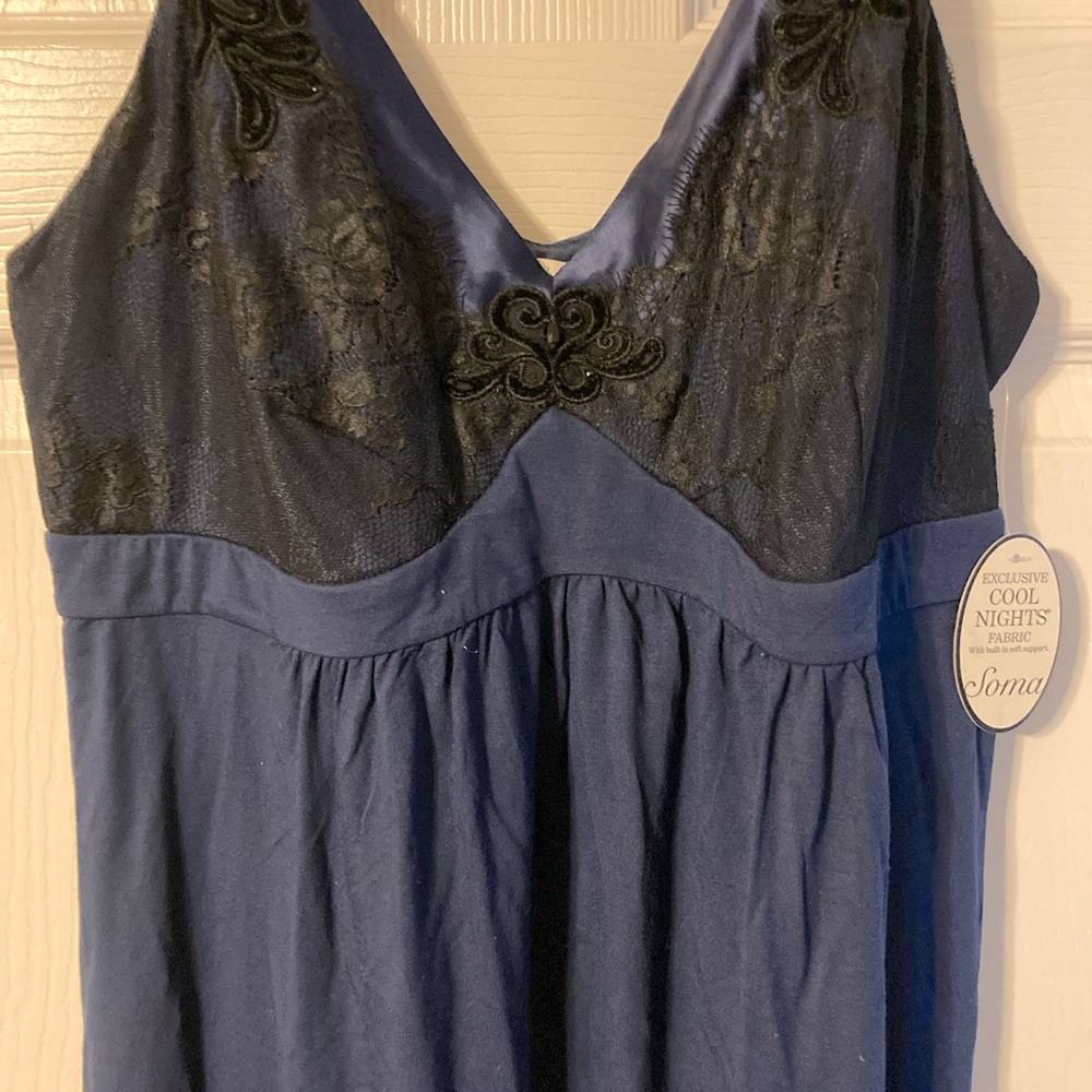 NWT SOMA Camisole Nighty & Matching Robe. Navy Blue & Black Lace. Size XL